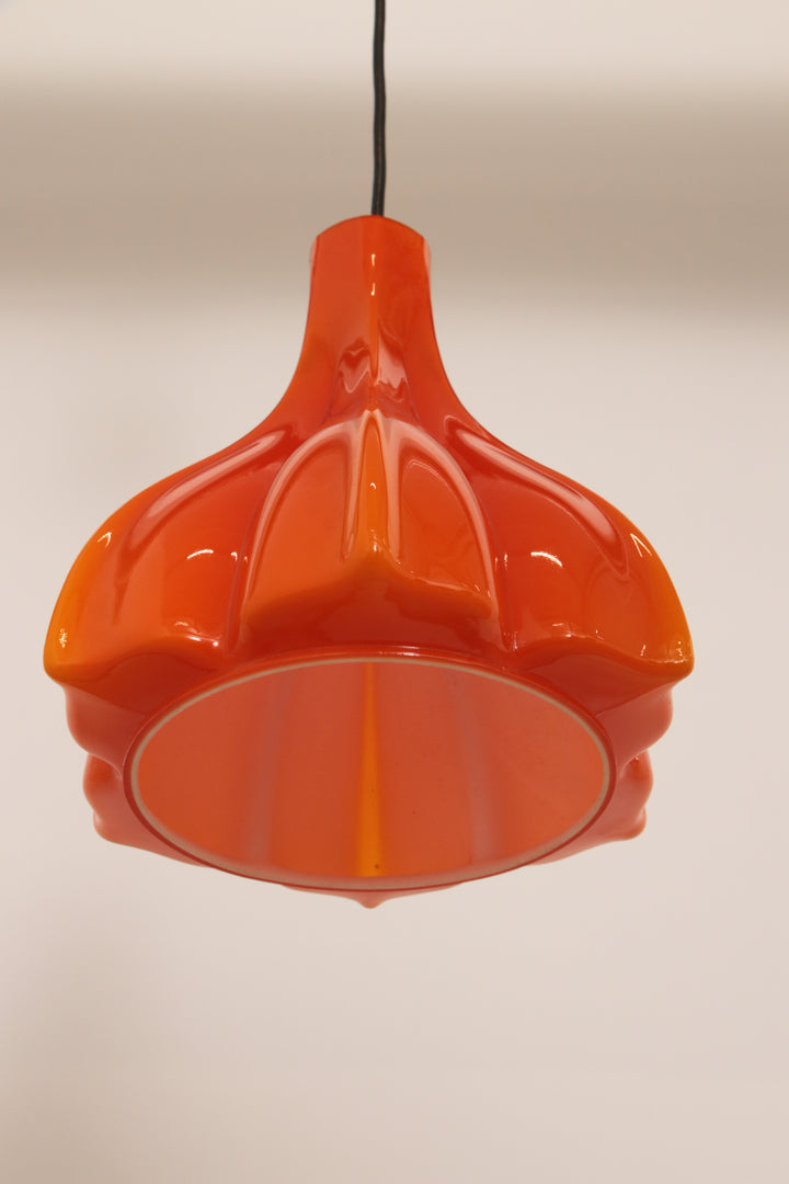 Vintage Oranje Glazen Hanglamp Van Peill En Putzler 1960