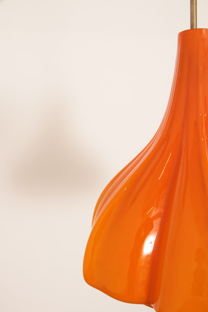 Vintage Oranje Glazen Hanglamp Van Peill En Putzler 1960