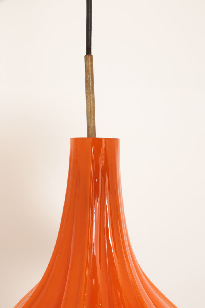 Vintage Oranje Glazen Hanglamp Van Peill En Putzler 1960