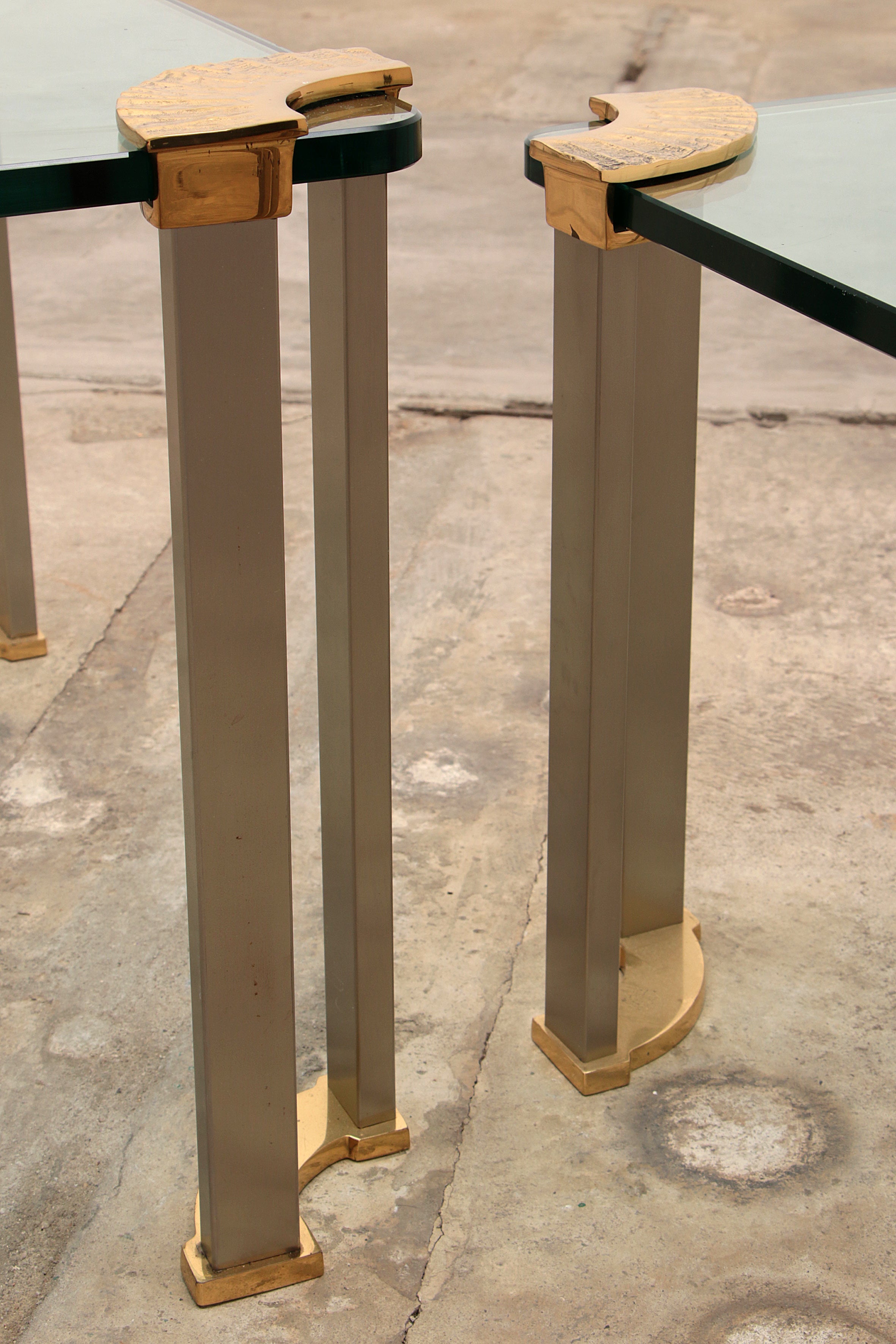 Hollywood Regency Gouden Glazen salontafel met Glazen bijzettafel 1970