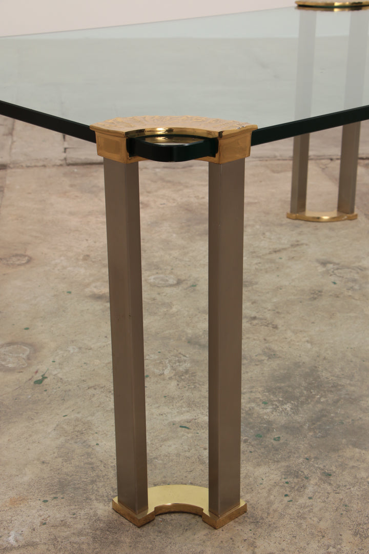 Hollywood Regency Gouden Glazen salontafel met Glazen bijzettafel 1970