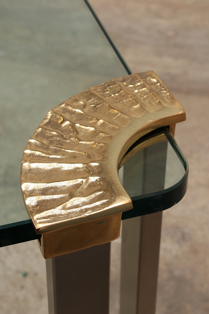 Hollywood Regency Gouden Glazen salontafel met Glazen bijzettafel 1970