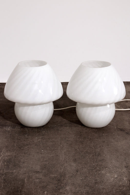 Vintage Set White Mushroom Lamps by Glashutte, 1960 Germany