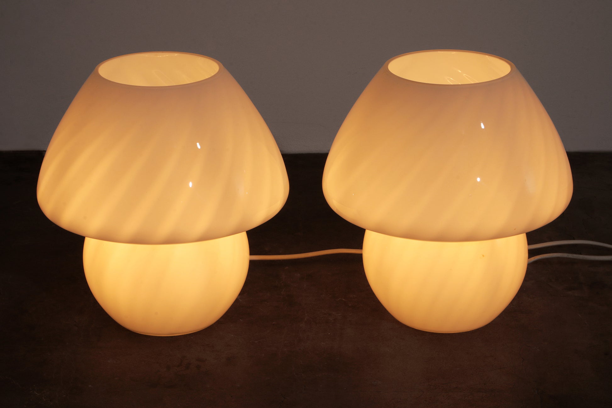 Vintage Set White Mushroom Lamps by Glashutte, 1960 Germany