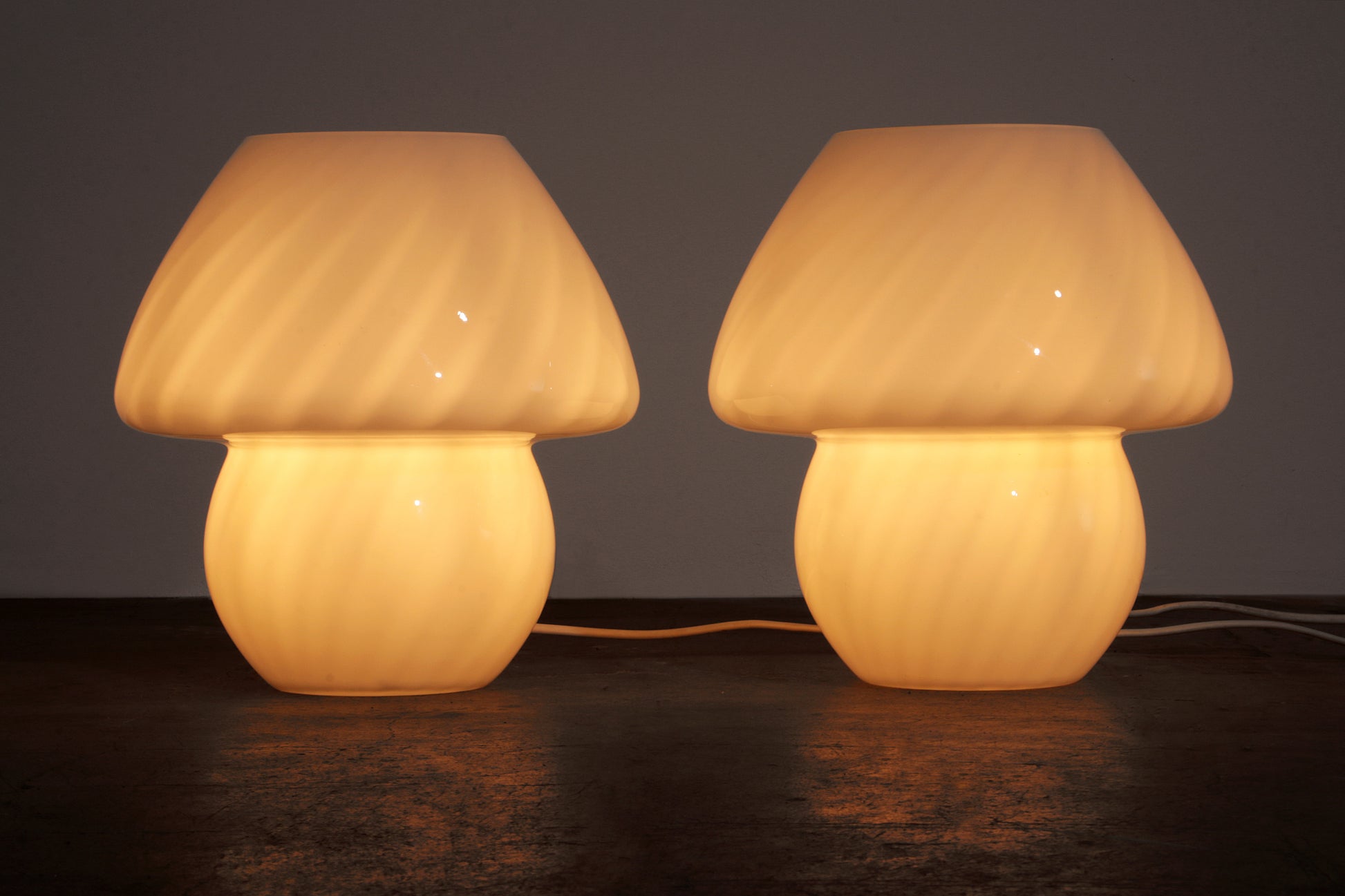 Vintage Set White Mushroom Lamps by Glashutte, 1960 Germany