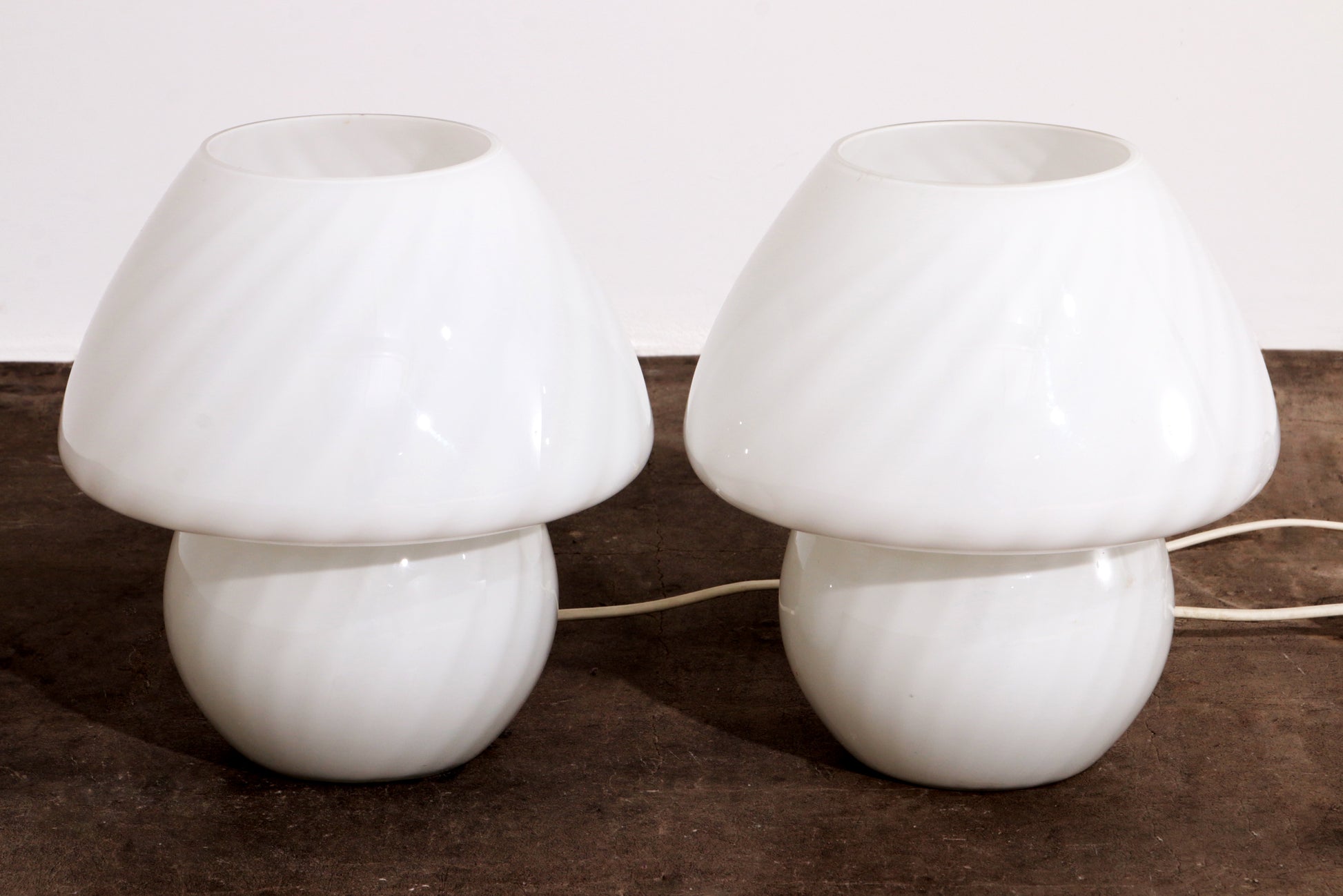 Vintage Set White Mushroom Lamps by Glashutte, 1960 Germany