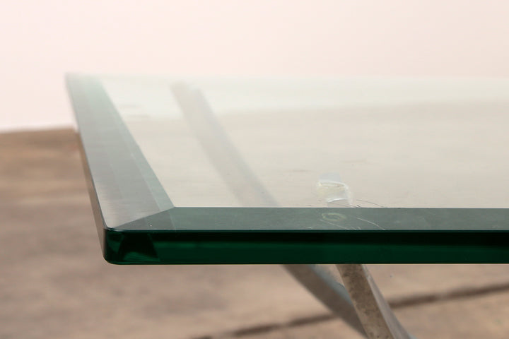 Space Age Chrome salontafel met dikke glasplaat 1970