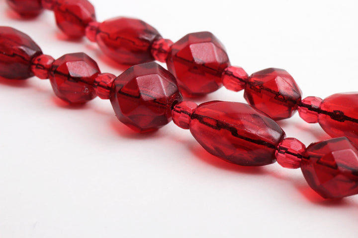 Vintage rode lange barnsteen ketting,1960