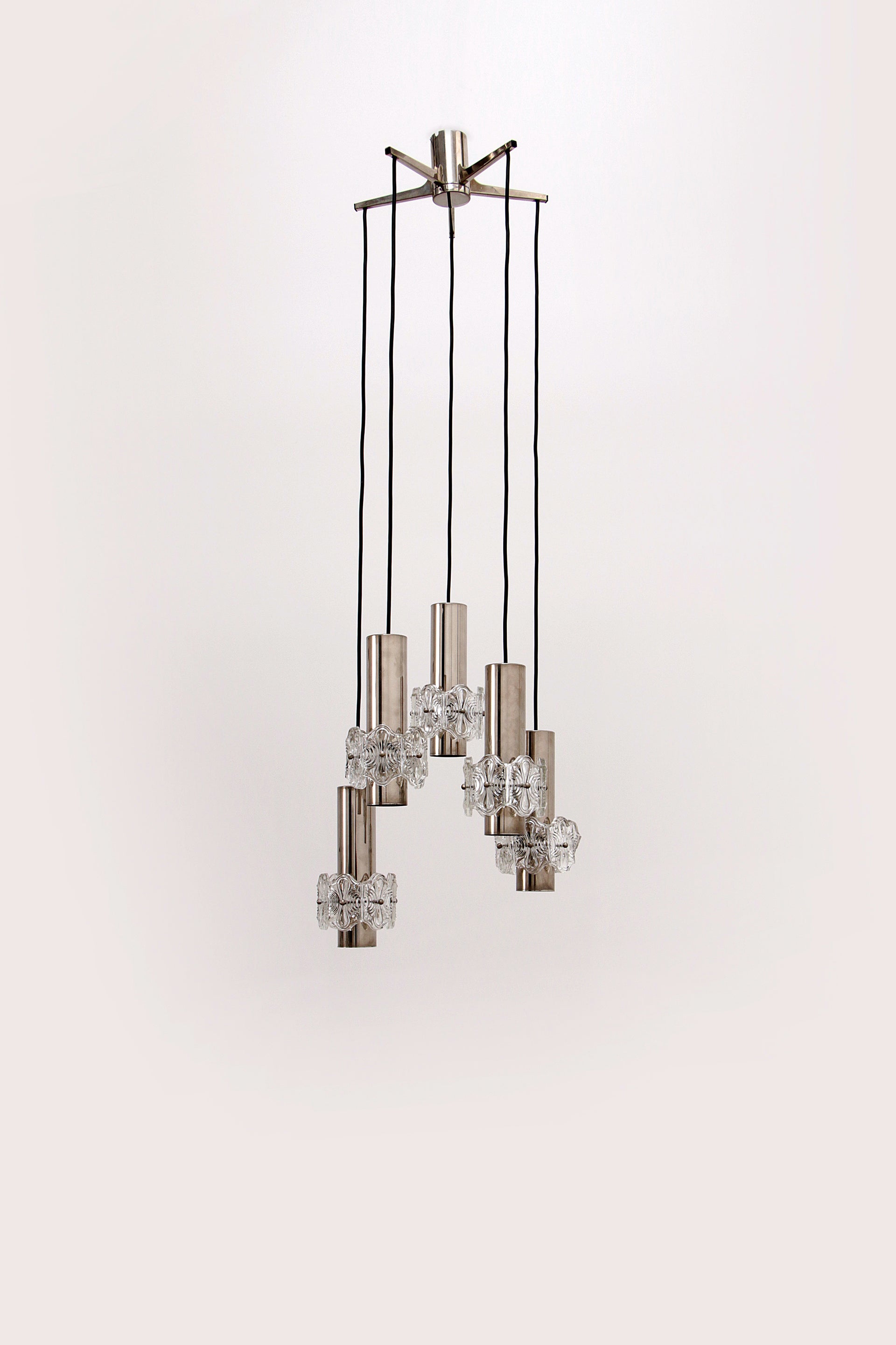 Vintage Kroonluchter Cascade Hanglamp met 5 lampen,1960