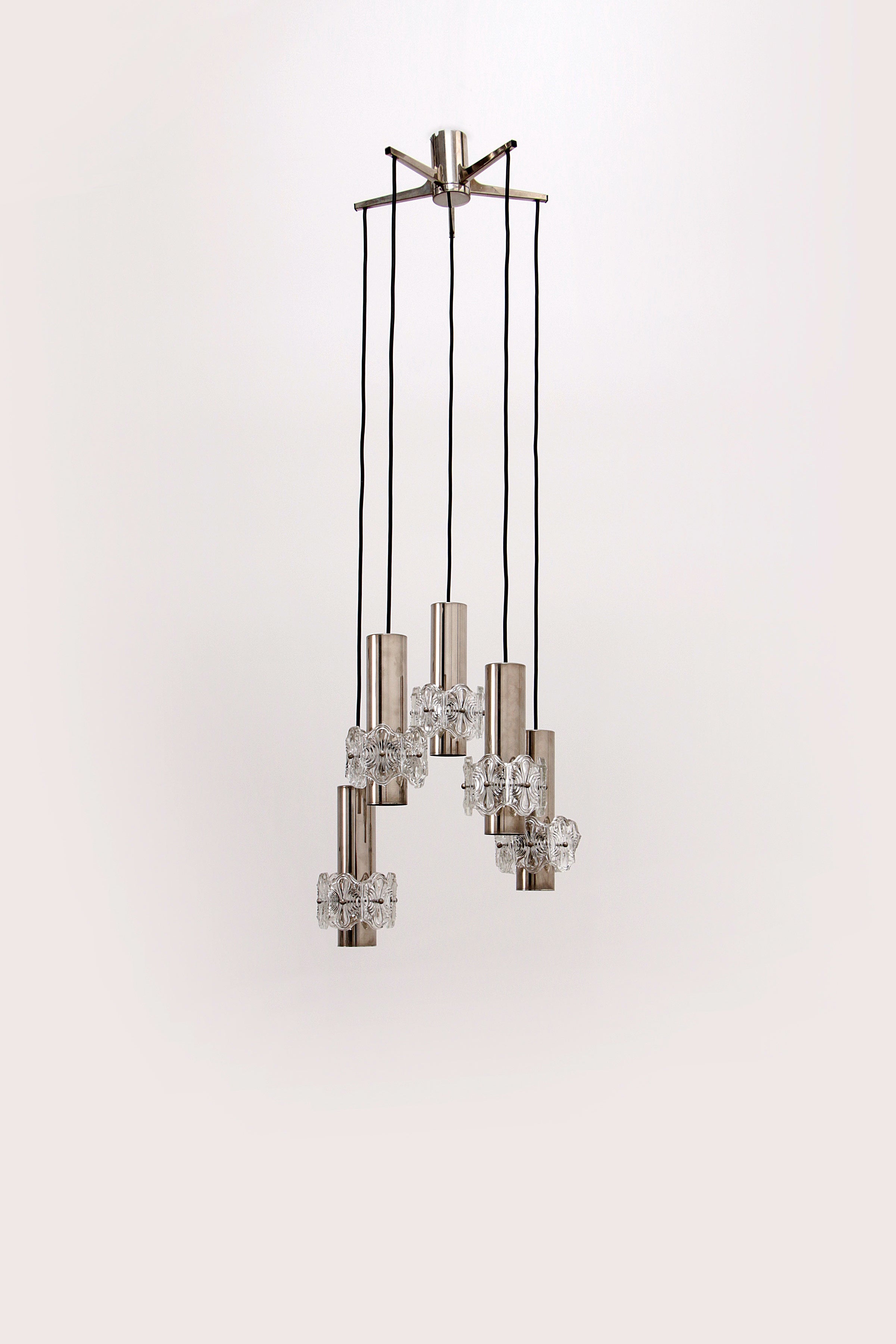 Vintage Kroonluchter Cascade Hanglamp met 5 lampen,1960