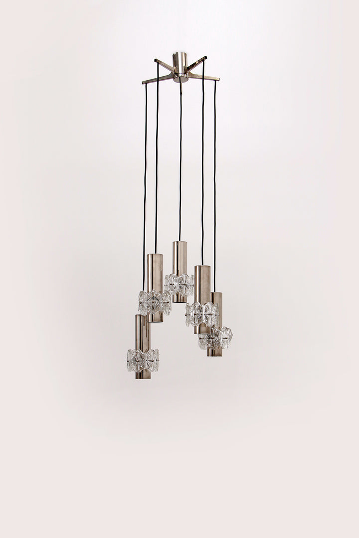 Vintage Kroonluchter Cascade Hanglamp met 5 lampen,1960