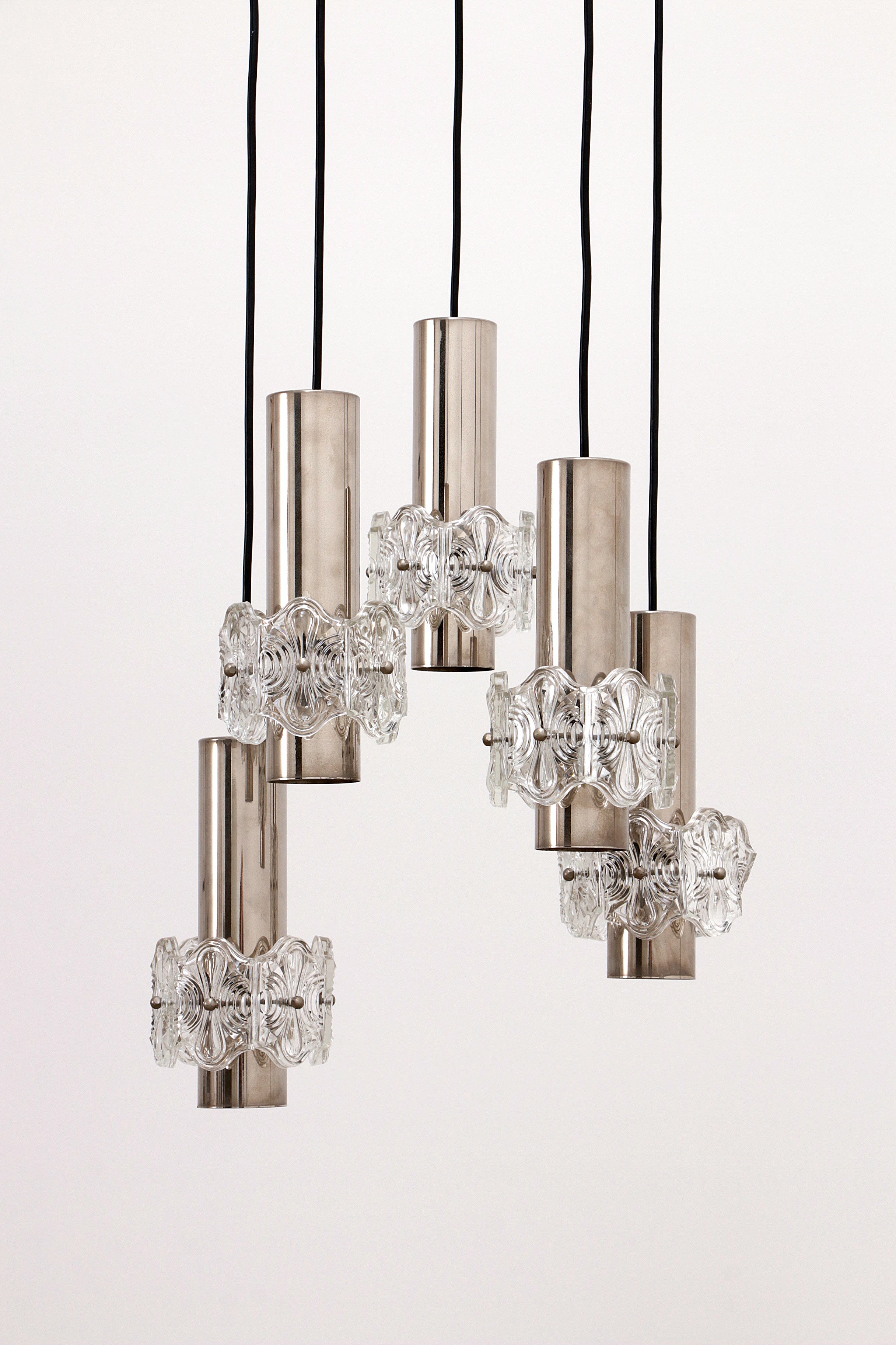 Vintage Kroonluchter Cascade Hanglamp met 5 lampen,1960