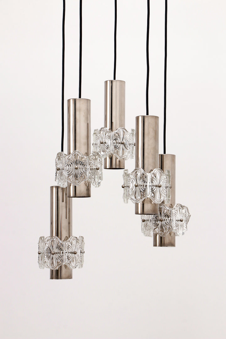 Vintage Kroonluchter Cascade Hanglamp met 5 lampen,1960