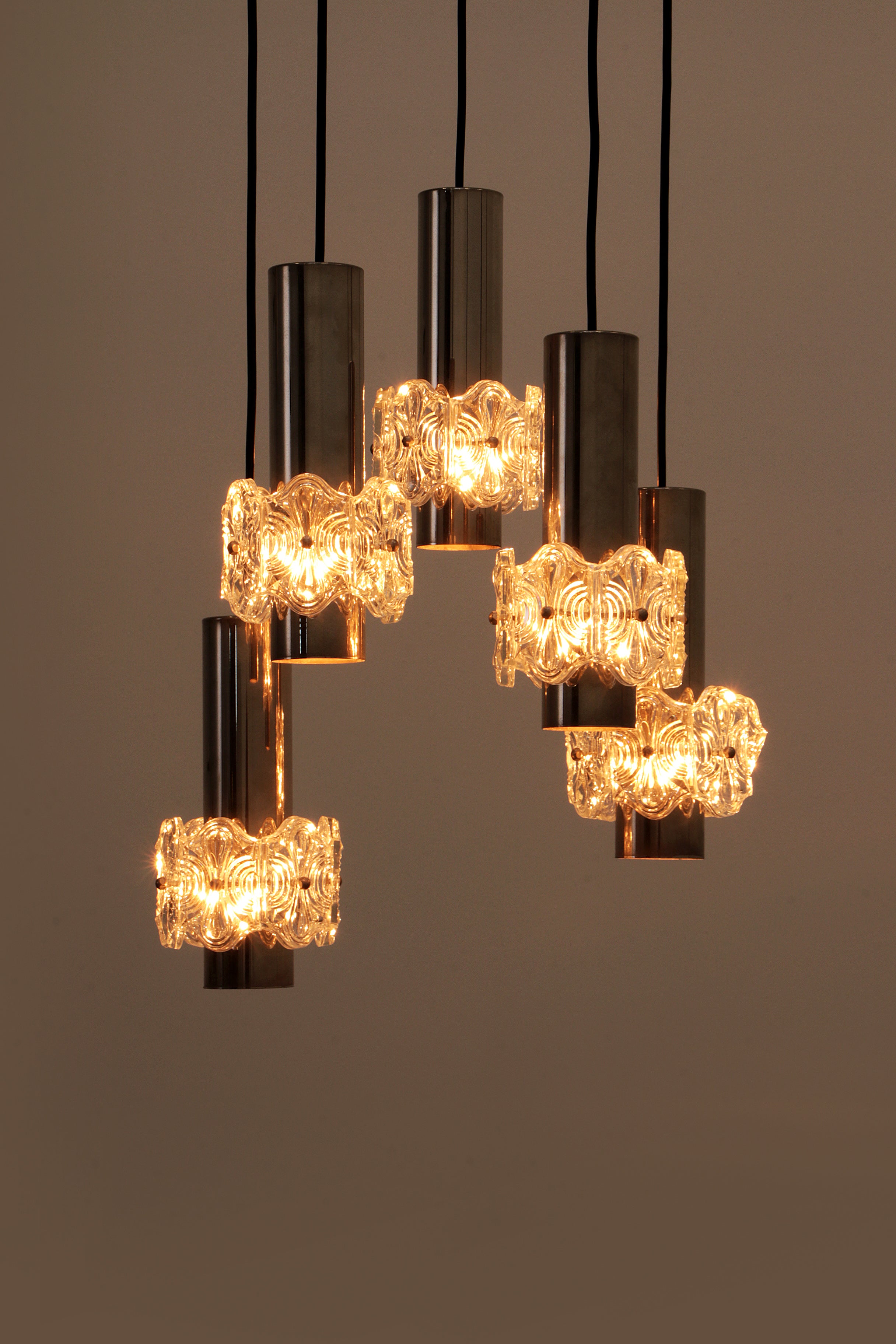 Vintage Kroonluchter Cascade Hanglamp met 5 lampen,1960