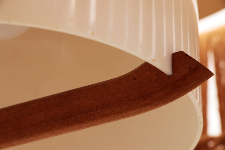 Vintage Temde Hanglamp met Teak en Raffia jaren 60 Duitsland.