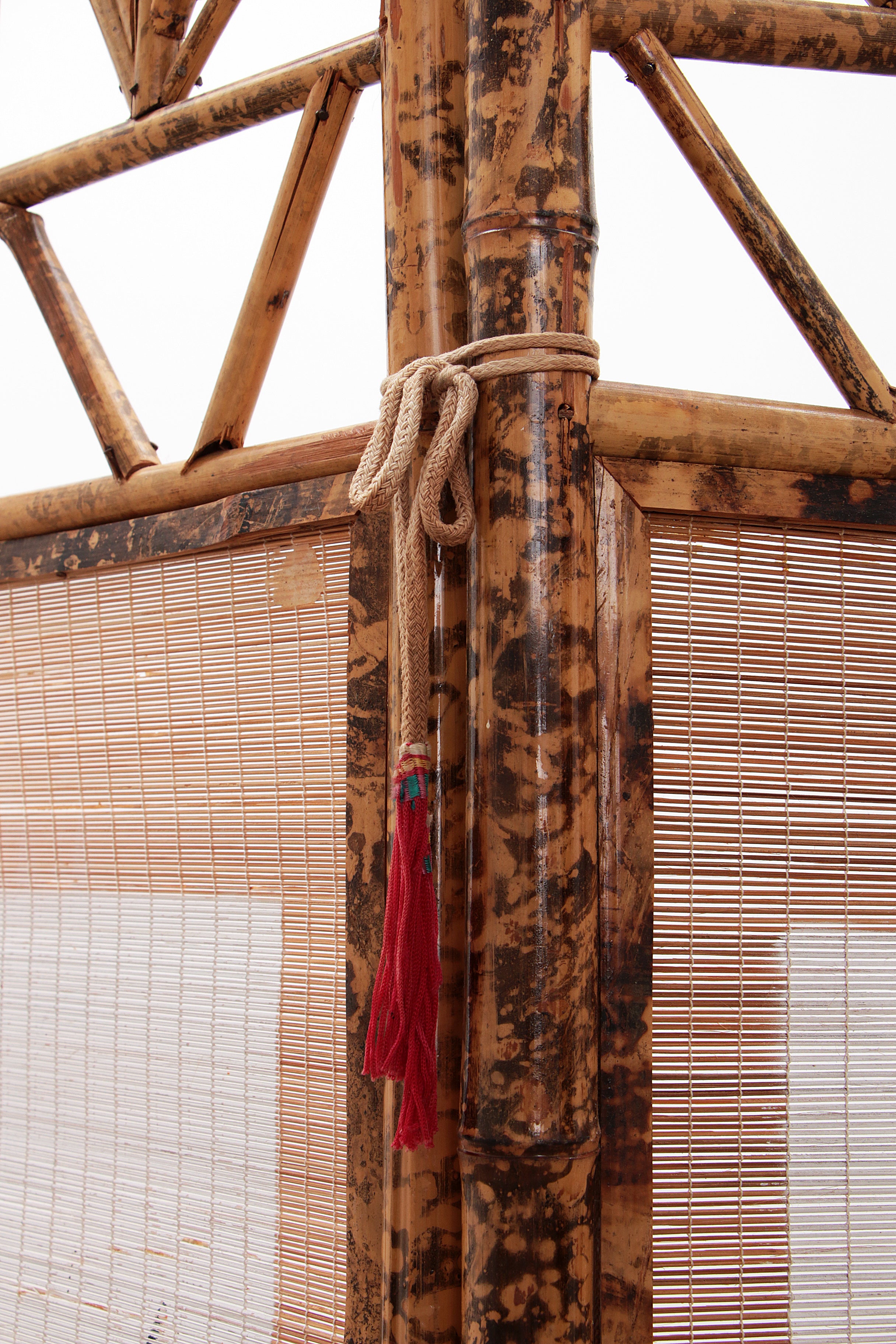 Vintage Oosters kamerscherm Bamboe met stof,1960