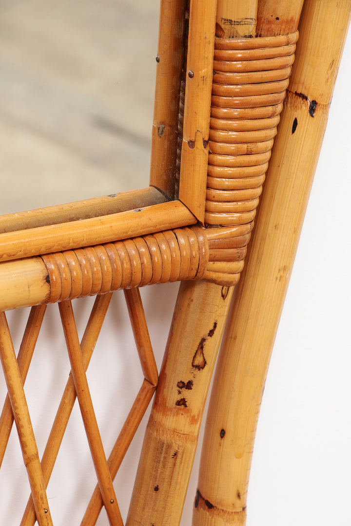 Franse Bamboe Wandkapstok met grote spiegel,1960