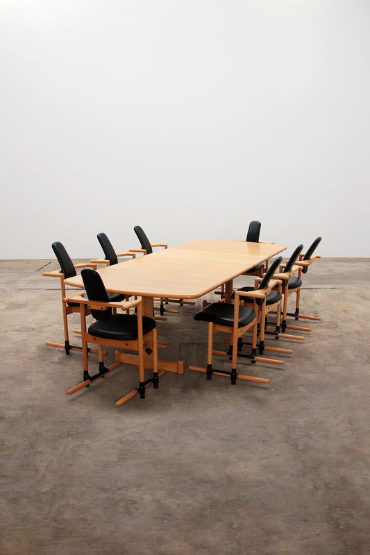 Stokke Dining room set large table with 8 chairs design Peter Opsvik, 1990