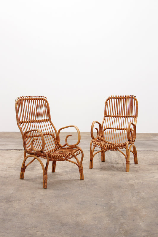Italiaanse Bamboe set van 2 Franco Albini fauteuils,1960 Timeless-art.com
