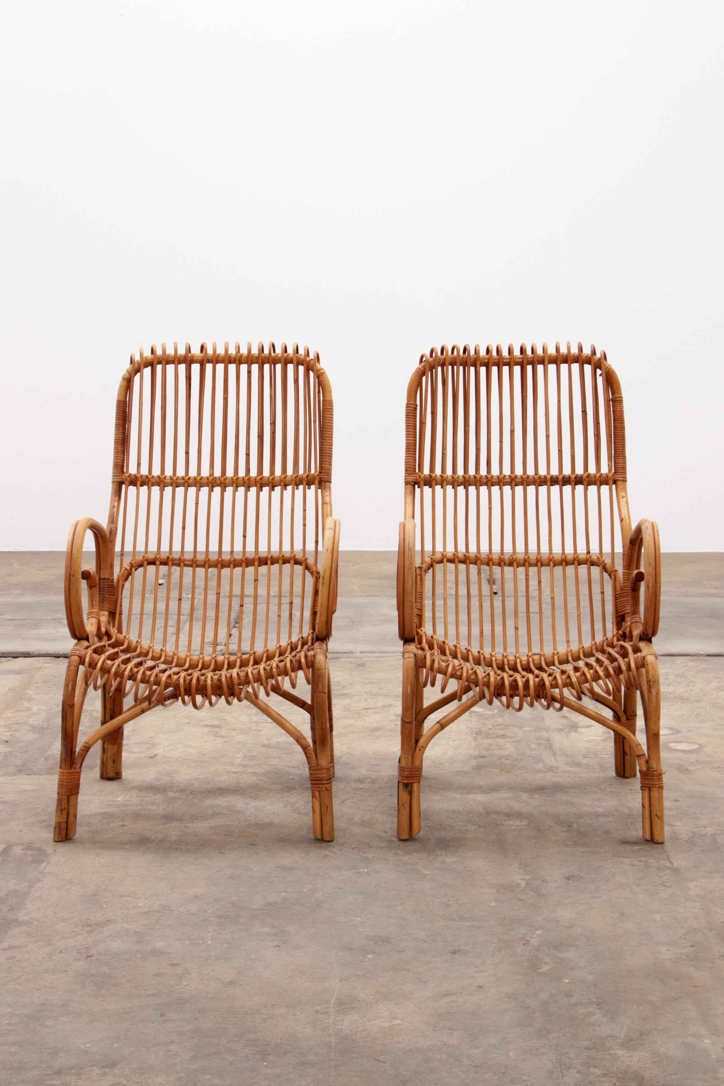 Italiaanse Bamboe set van 2 Franco Albini fauteuils,1960 Timeless-art.com