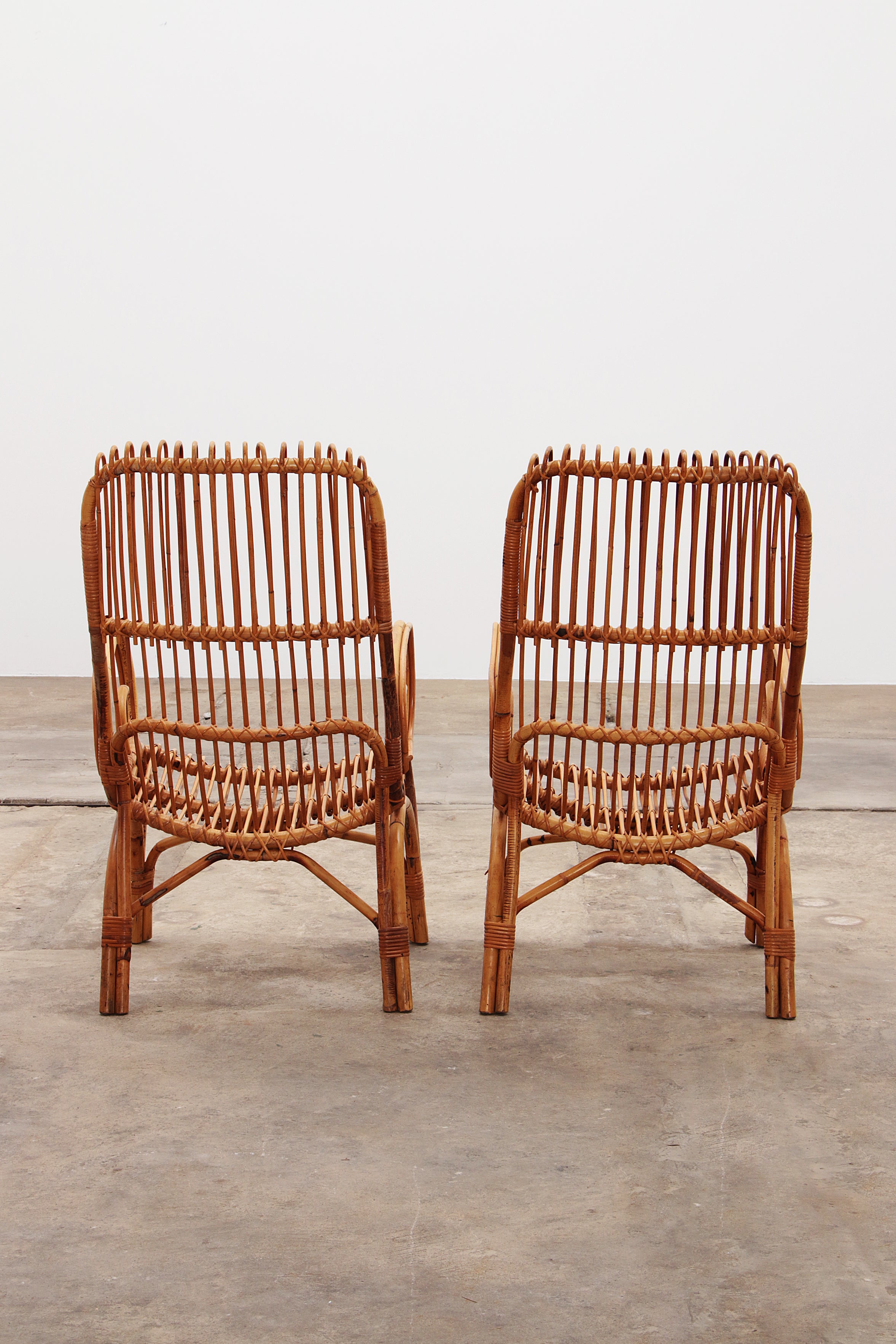 Italiaanse Bamboe set van 2 Franco Albini fauteuils,1960 Timeless-art.com