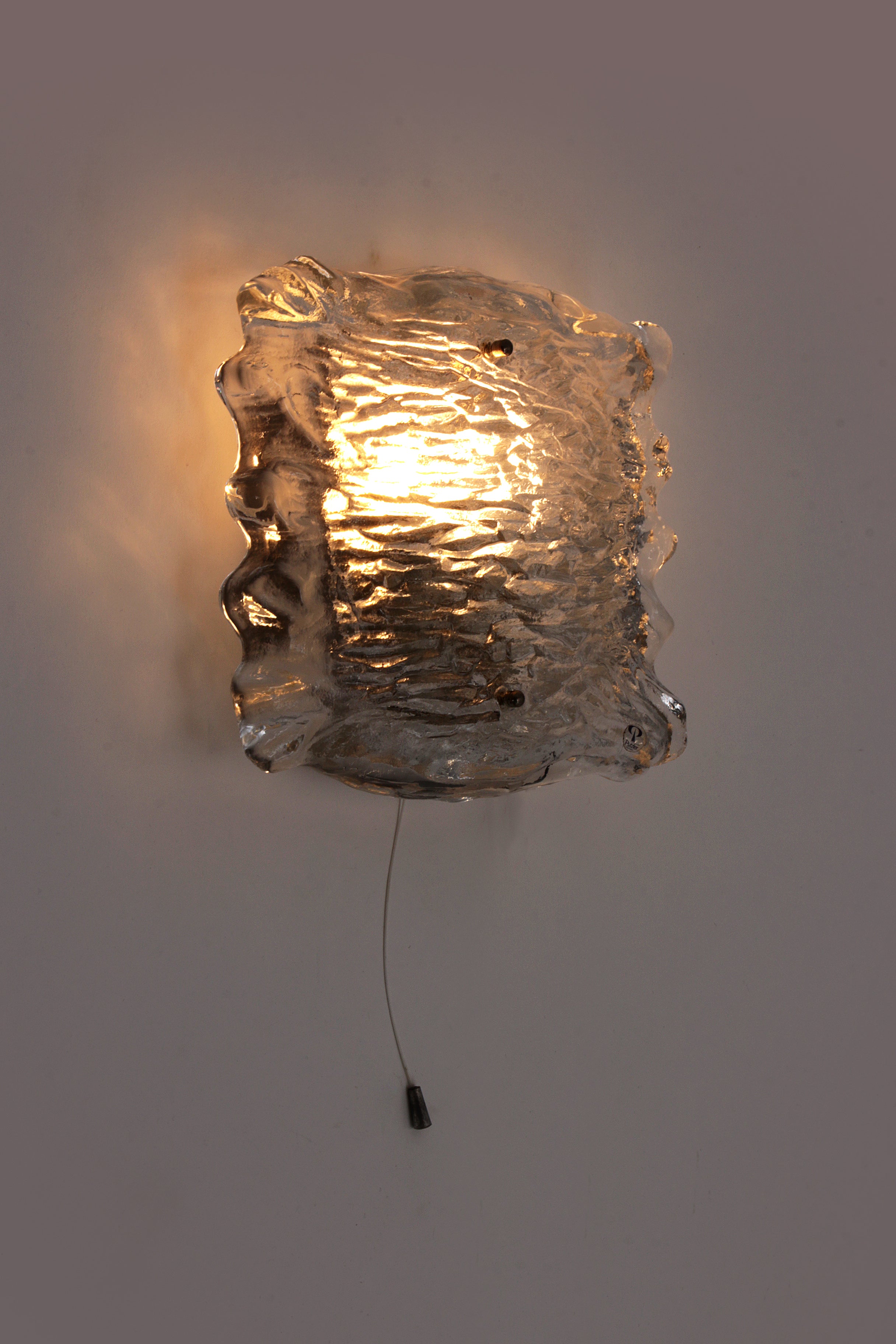 Mooie grote wandlamp Peil & Putzler ice glas,1960 Duitsland
