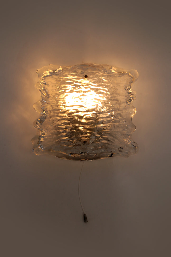 Mooie grote wandlamp Peil & Putzler ice glas,1960 Duitsland