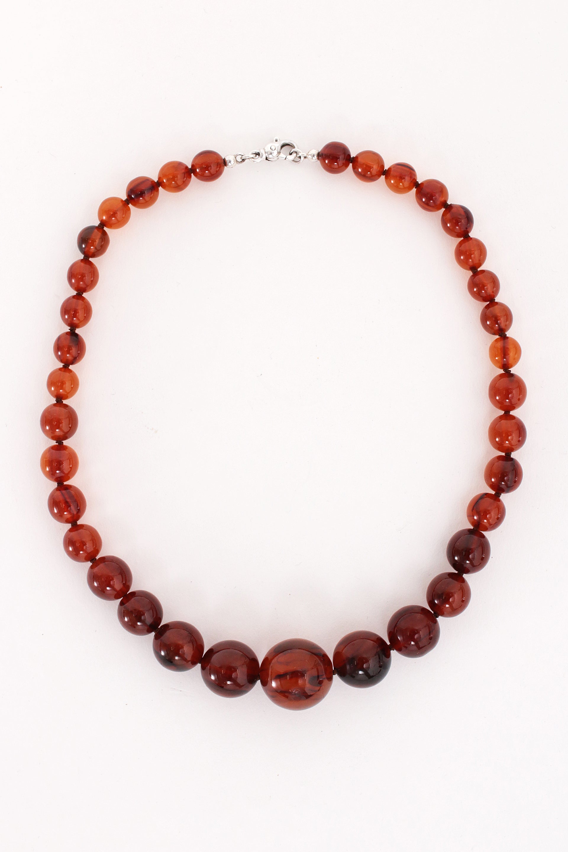 Vintage Orange Round Amber Bead Necklace, 1960