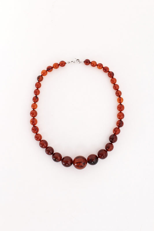 Vintage Orange Round Amber Beaded Necklace,1960s