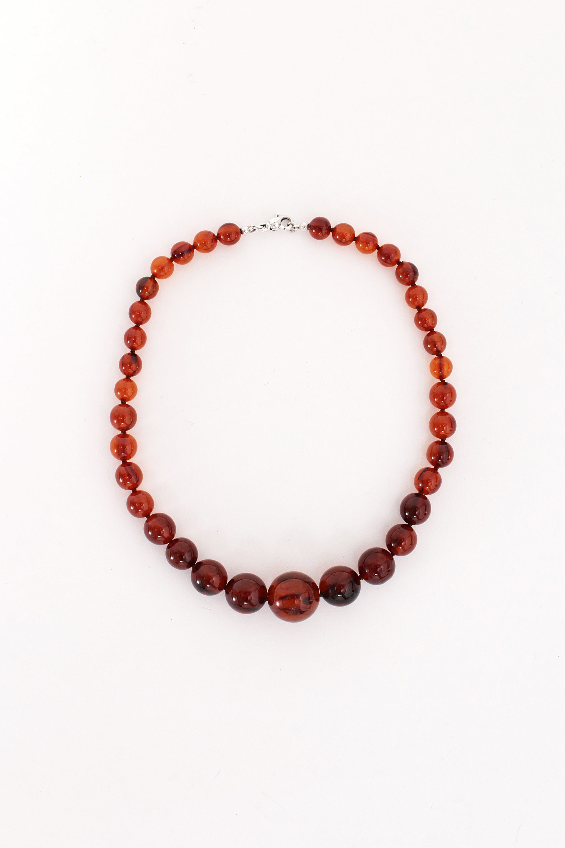 Vintage Orange Round Amber Bead Necklace, 1960