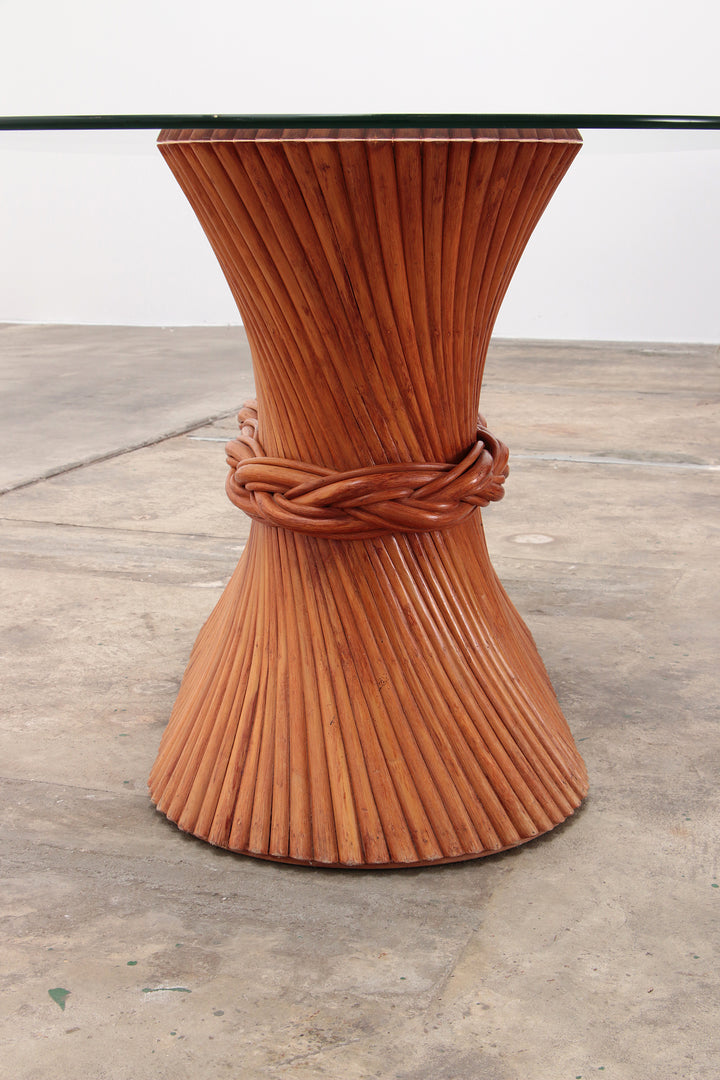 Bohemian Bamboe Mcguire  eettafel set met 6 palmblad stoelen,1960 Frankrijk.