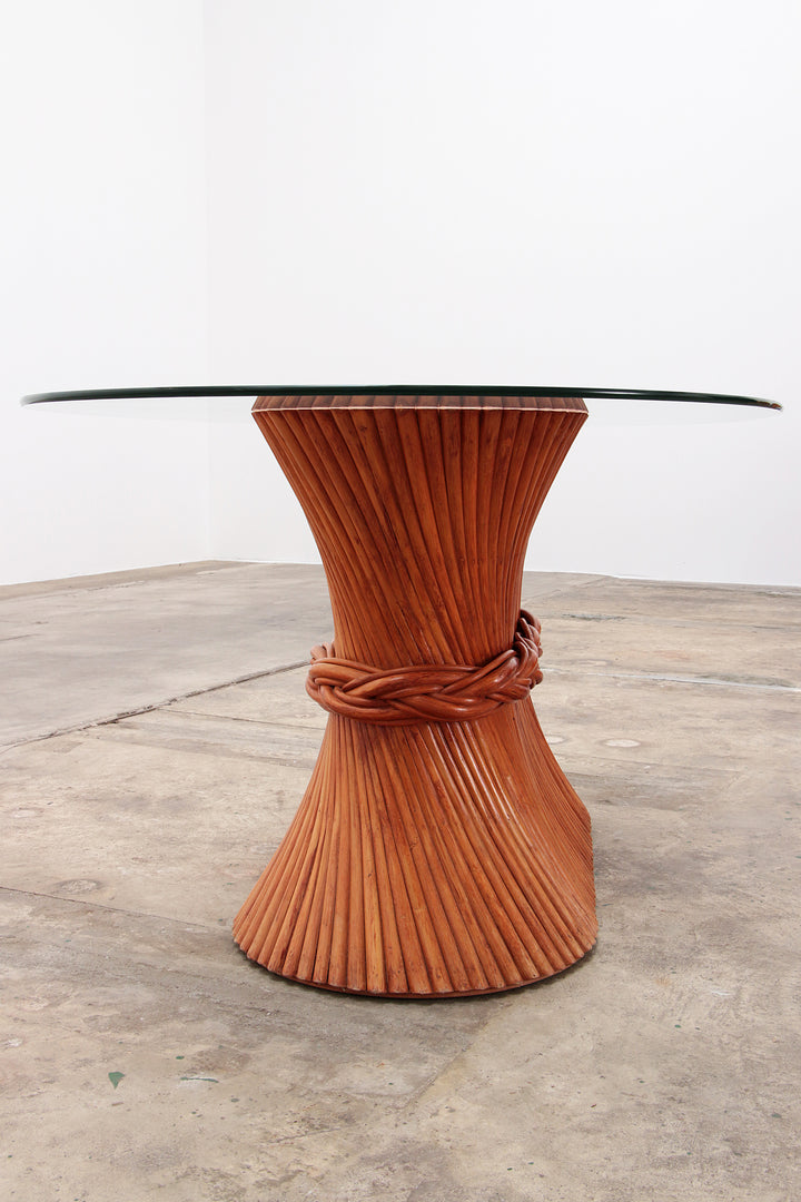 Bohemian Bamboe Mcguire  eettafel set met 6 palmblad stoelen,1960 Frankrijk.