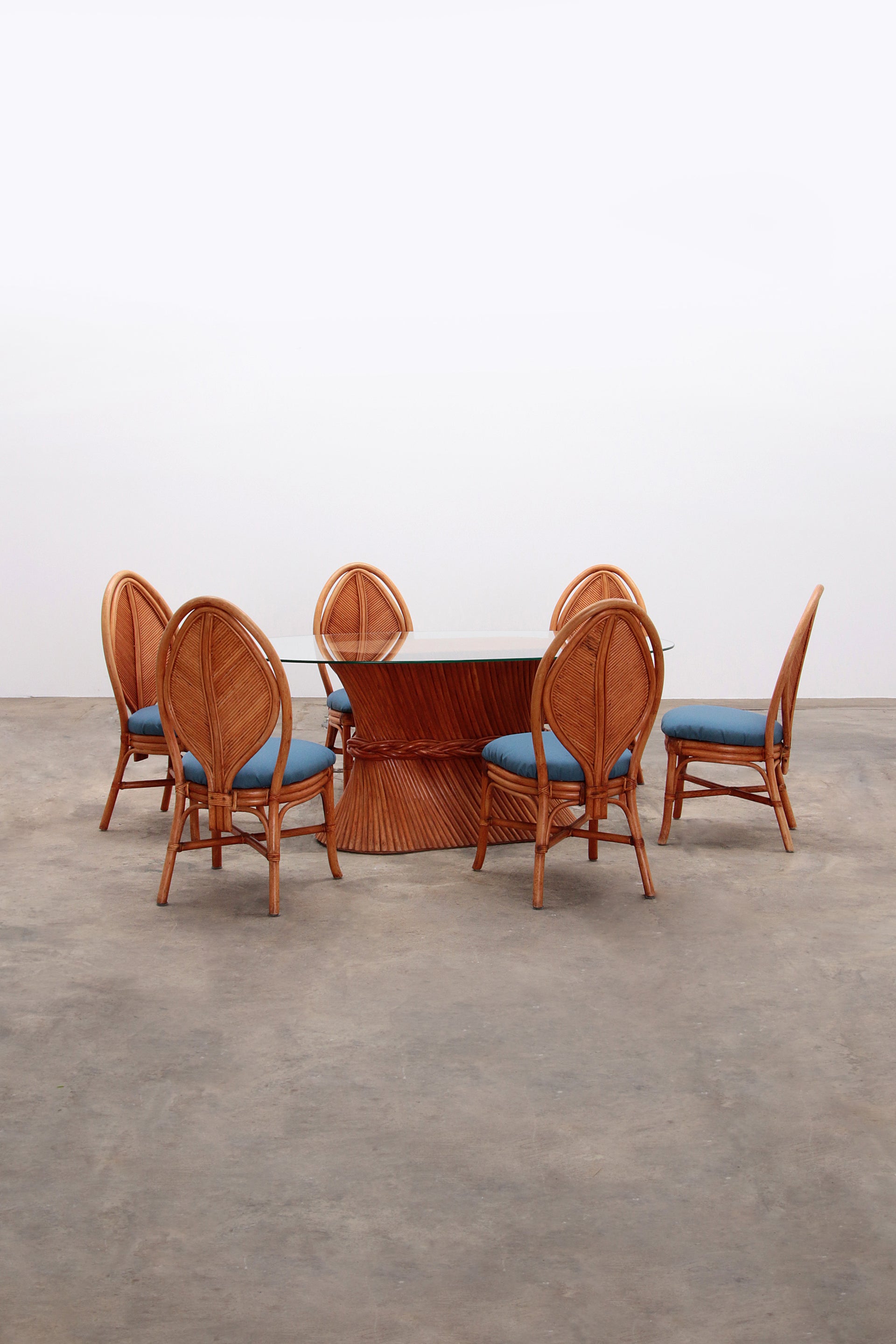 Bohemian Bamboo McGuire Dining Set with 6 Palm Leaf Chairs