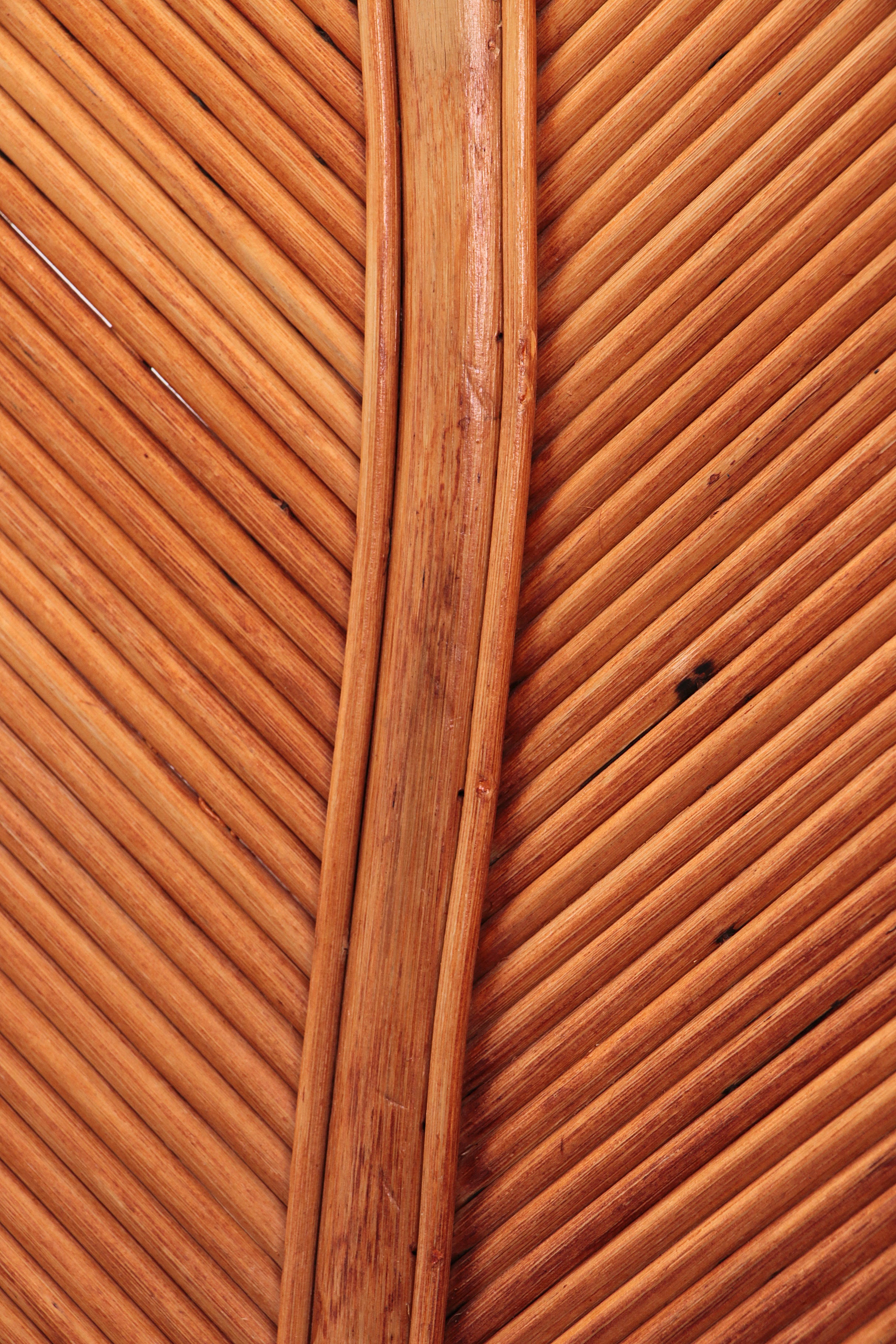 Bohemian Bamboe Mcguire  eettafel set met 6 palmblad stoelen,1960 Frankrijk.