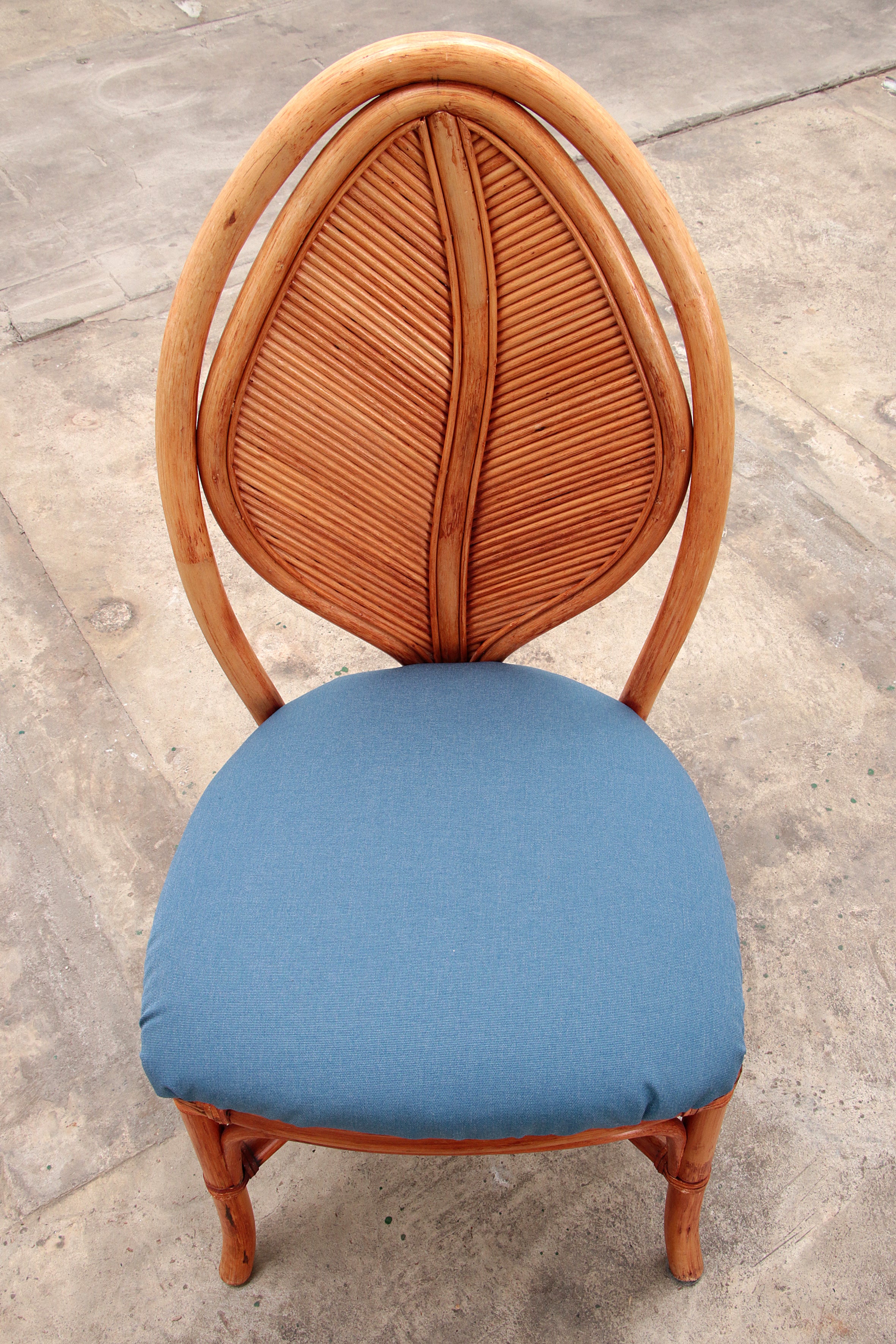 Bohemian Bamboe Mcguire  eettafel set met 6 palmblad stoelen,1960 Frankrijk.