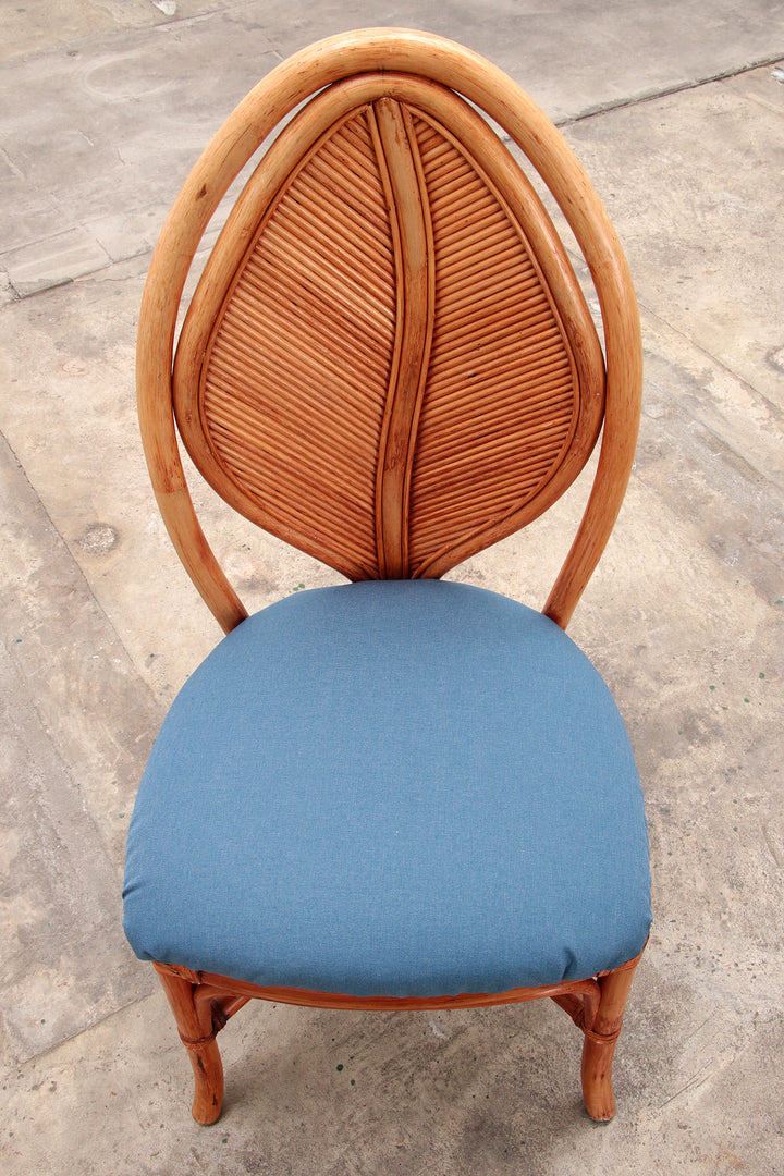 Bohemian Bamboe Mcguire  eettafel set met 6 palmblad stoelen,1960 Frankrijk.