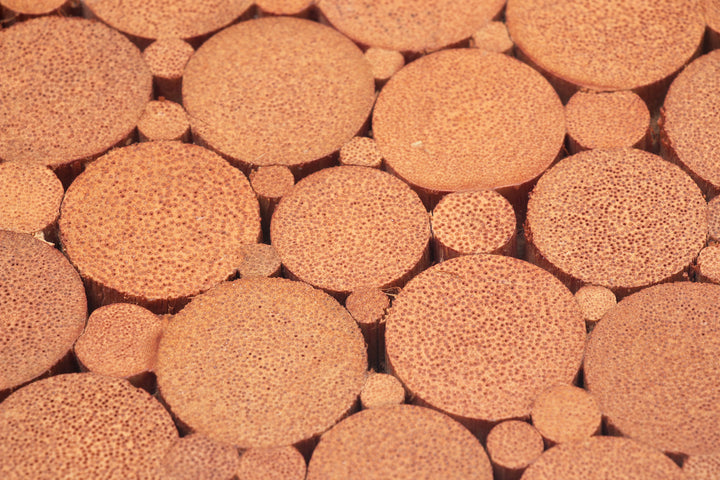 Bohemian Bamboe Mcguire  eettafel set met 6 palmblad stoelen,1960 Frankrijk.