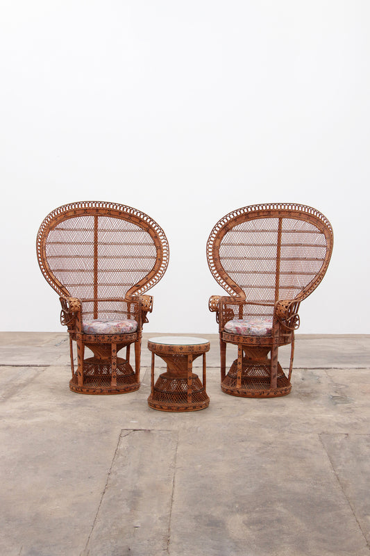 Zeldzame Set van twee King Sized Emmanuelle Pauw Peacock Chairs met bijzettafel