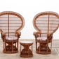 King Sized Emmanuelle Peacock Chairs with Side Table - Vintage Rattan Set