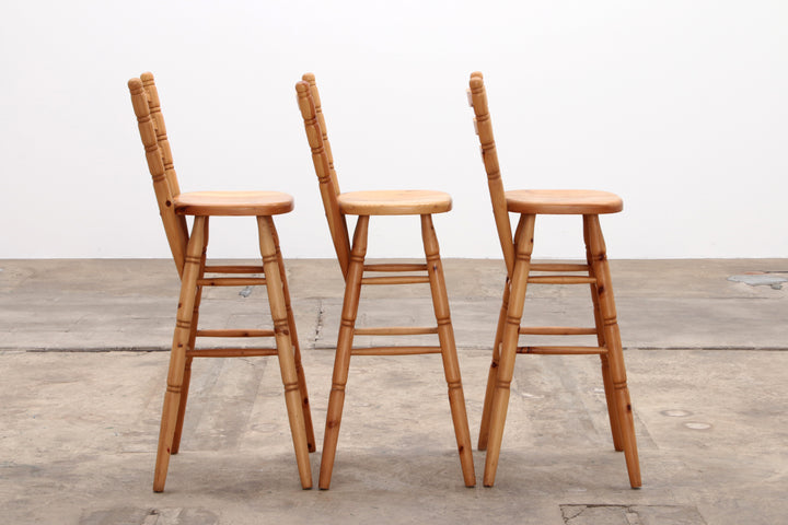 Mid-Century Houten  Bar met 3 Barstoelen Brutalistische stijl jaren70s.