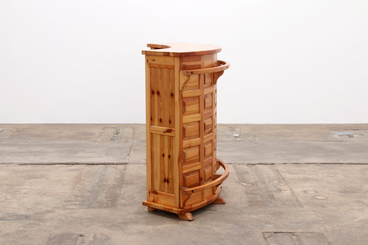 Mid-Century Houten  Bar met 3 Barstoelen Brutalistische stijl jaren70s.