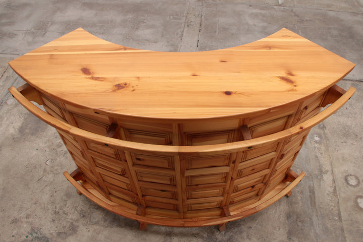 Mid-Century Houten  Bar met 3 Barstoelen Brutalistische stijl jaren70s.