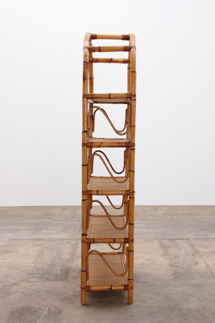 Groot mediterranean Bamboe Wandmeubel  Roomdivader of boekenkast 1970 Italie