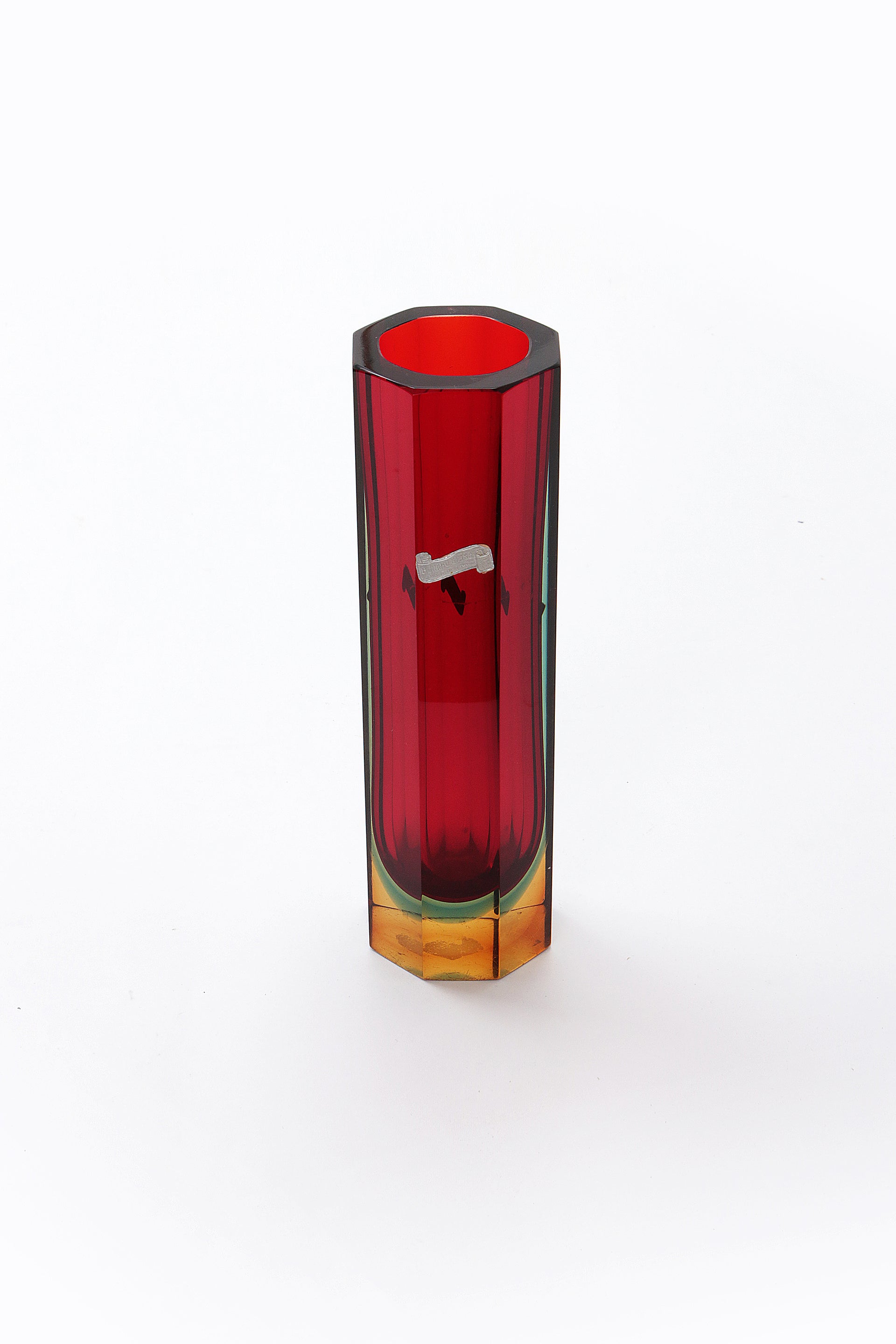 Flavio Poli for Luigi Mandruzzato Murano Block Vase 8-Sided Red, Green, Blue, Yellow