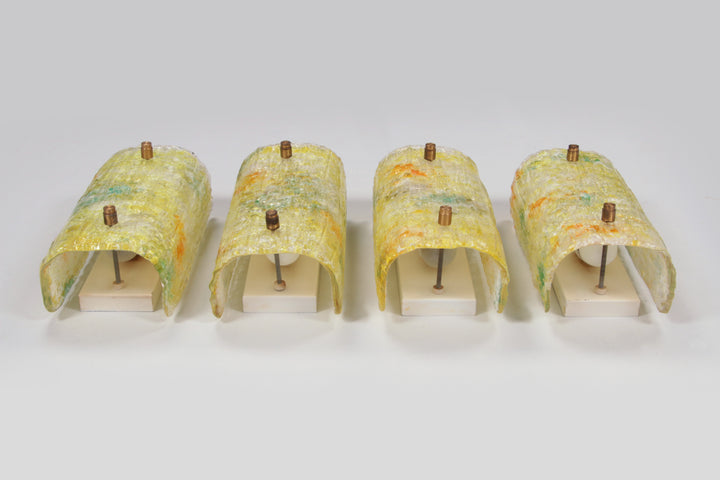 Zeldzame set Philips Wandlampen met Murano glazen kap jaren 50