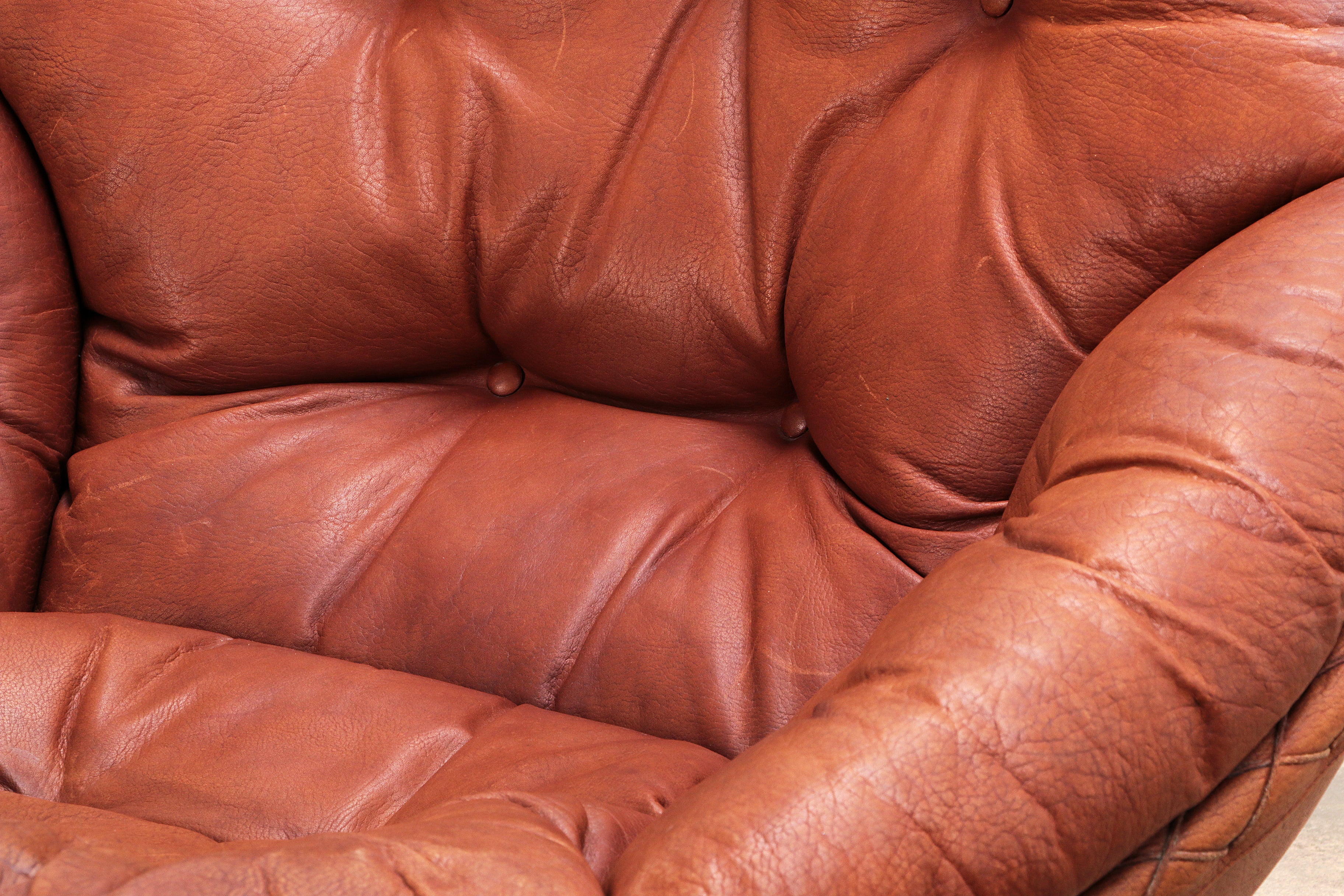 Vintage Gognac kleur Lounge set van Illum Wikkelso voor Ryesberg Mobler 1970