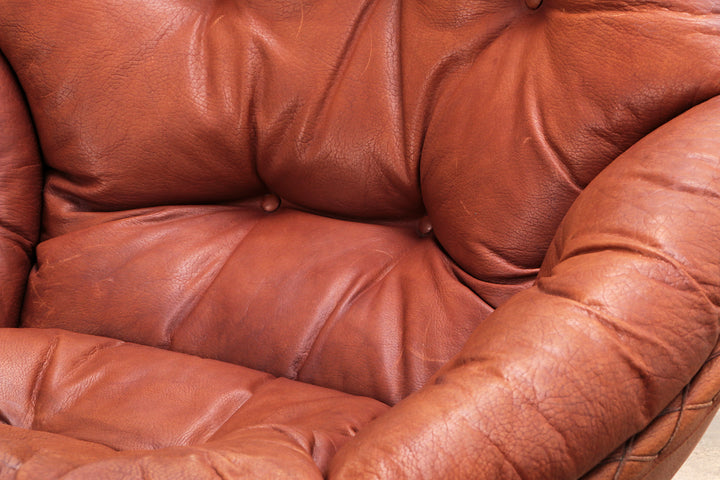 Vintage Gognac kleur Lounge set van Illum Wikkelso voor Ryesberg Mobler 1970