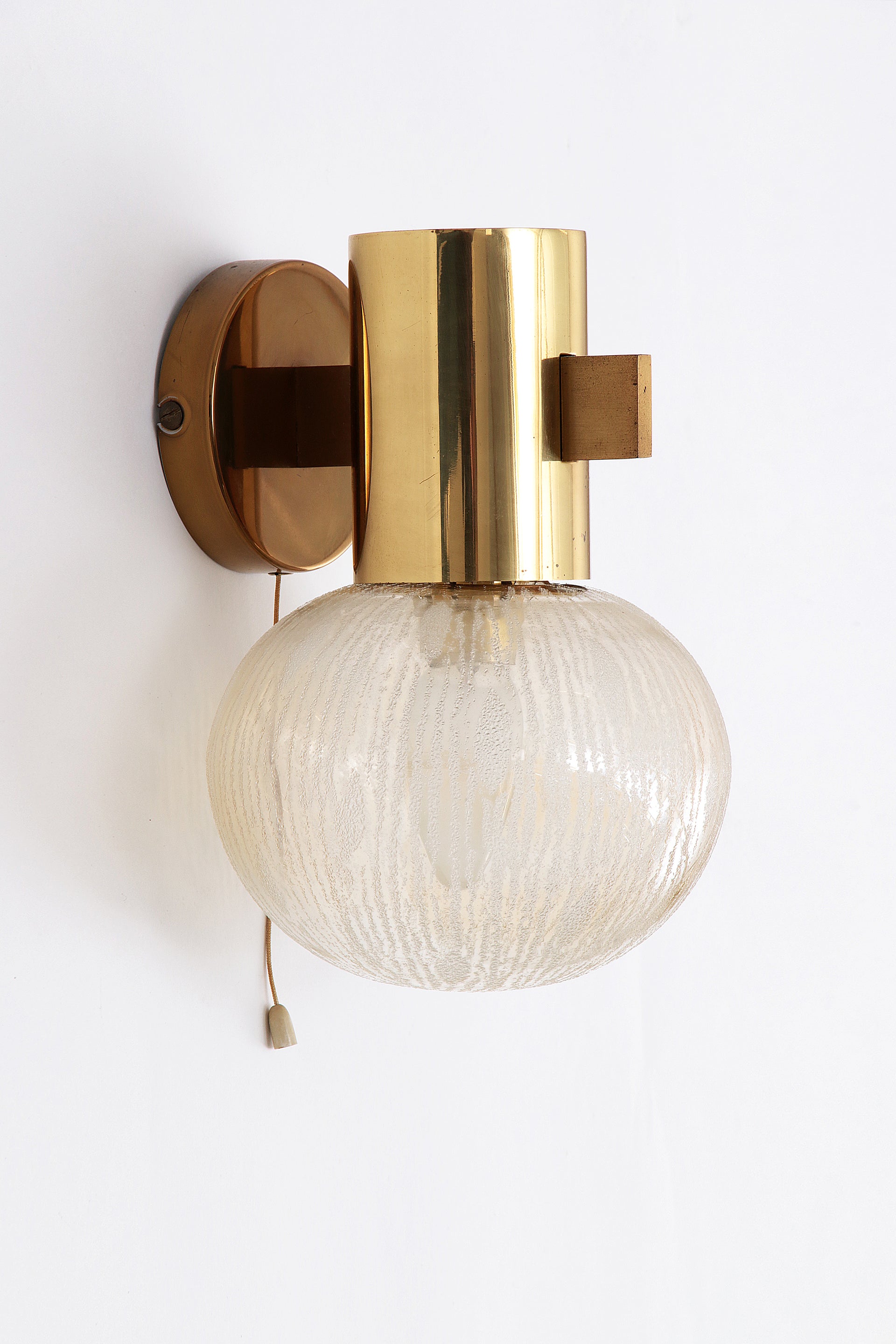 Hans-Agne Jakobsen Brass Wall Lamp with Glass, Sweden 1960