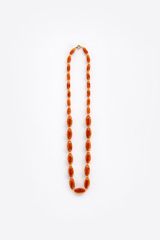 Vintage Amber Bead Necklace - Unique Patina, 1960