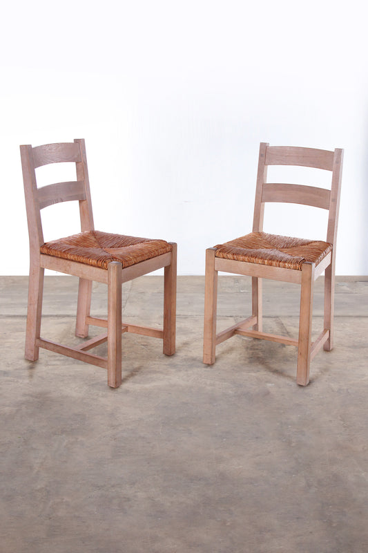 Vintage Danish Oak Kitchen Chairs with Wicker Seat